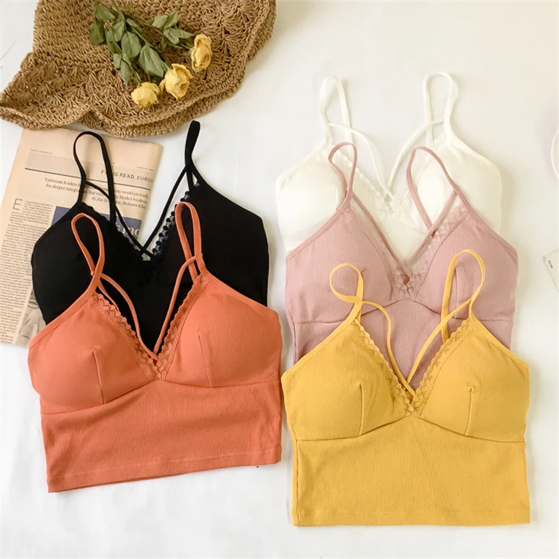 

Summer Girls Thin Wireless Padded Camisole Top Women's Stretchy Cropped Tanks Tops For Female