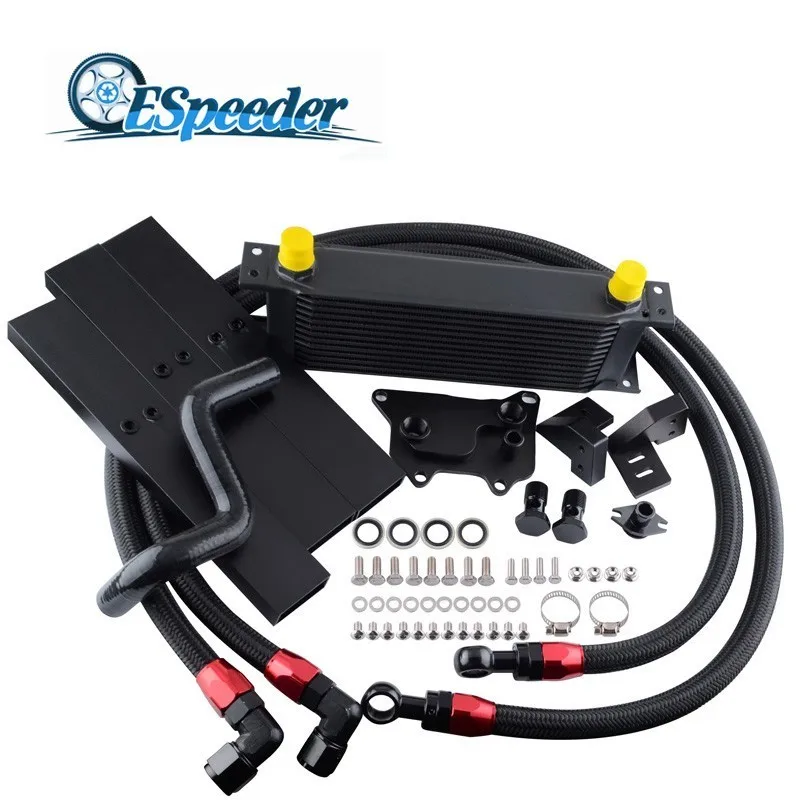 

ESPEEDER AN10 Oil Cooler 10 AN Oil Lines 13 Rows Radiator Kit Fits Volkswagen VW Golf MK7 GTI Engine EA 88 III