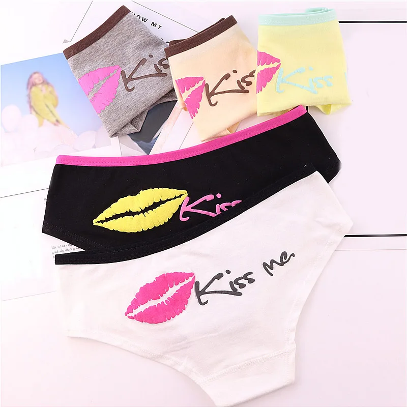 Letter Printed Printed Popular 1PC Lingerie Kiss Me Underwear Hot Sale For Women Panties Candy Color Cotton Briefs High Quality