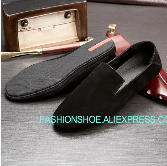 

Black Suede Men Driving Loafer Boats Flat heel Genuine leather Slip on Man Peas Shoes Spring Hot 2018