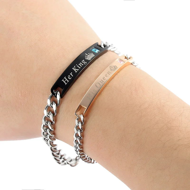 His Queen Her King Couple Bracelets Stain Steel Crystal Charm Bangle For Women Men Fashion Jewelry Birthday Gift His Queen Her King Couple Bracelets Stain Steel Crystal Charm Bangle For Women Men Fashion Jewelry Birthday Gift