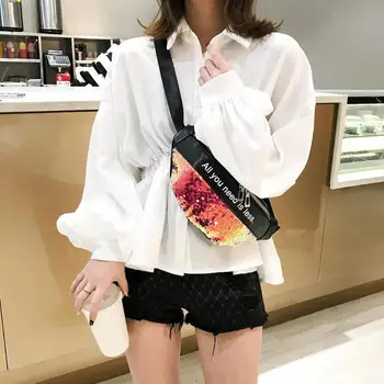 

Ladies Shining Women Sequins Crossbody Fanny Packs Female Letter Printed Waist Bags Fashion Chest Pouch Shoulder Bum Belts Bags