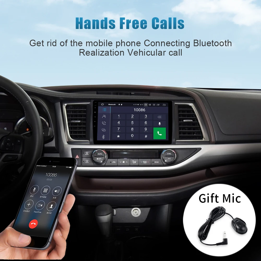 Top Dasaita 10.2" Radio Car Android 9.0 Multimedia Player for Toyota Highlander 2015 2016 Car Bluetooth GPS Navigation System 4