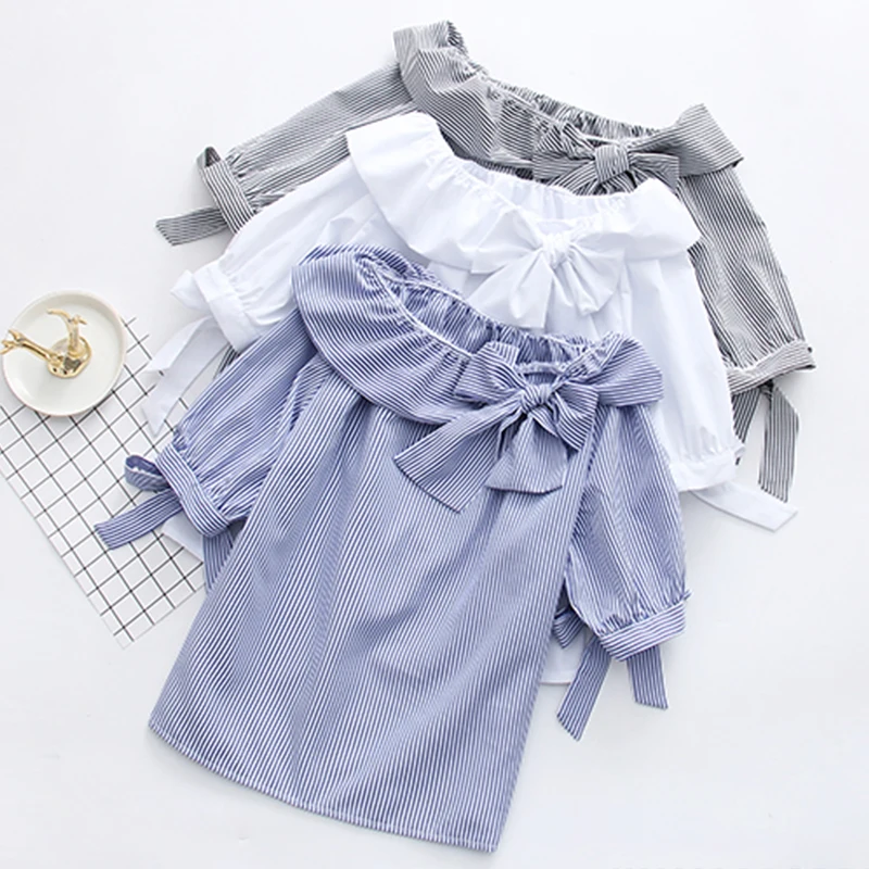 

Blusas Femininas Korean Clothes 2019 New Summer Top Women Sweet Shirts Short Sleeve Stripe Loose Tops and Shirts S-XL