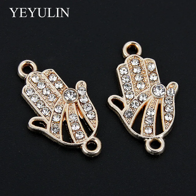 

10 Pcs Crystal Hand Pattern Alloy Connectors Bracelet Charms For DIY Fashion Jewelry Making Necklace Pendant 1.4*2.2cm