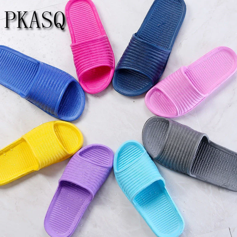 

Women Slippers Summer Floor Skid Proof Home Floor Slippers Indoor Family Stripe Flat Bathroom Bath Sandal Slippers Women