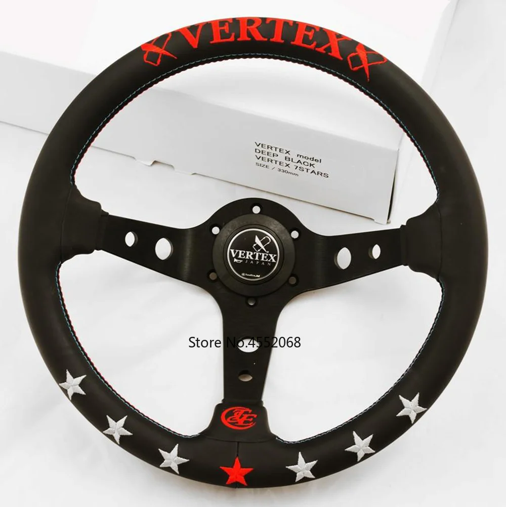 

VERTEX 7 Stars 330mm jdm Racing Black Genuine Leather Drift Steering Wheel