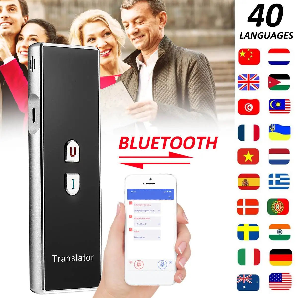 Умный голосовой переводчик 40 языков мгновенный перевод bluetooth портативный для