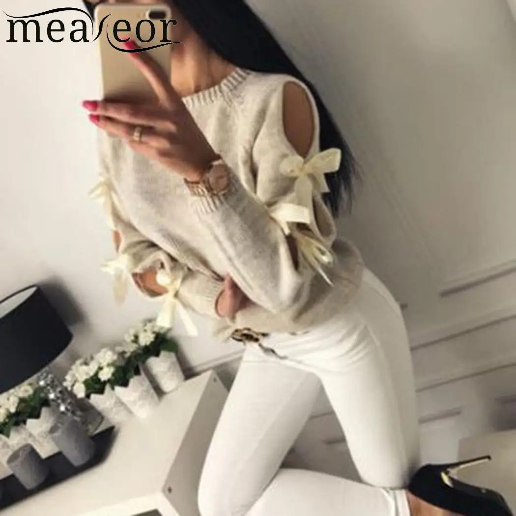 

Meaneor Loose Winter Women Sweater Casual O-Neck Women Pullovers Women Tops Long Sleeve Knitted Sweater Bow Autumn Shirt Jumper