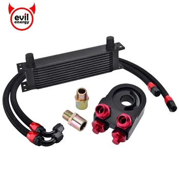 

evil energy 10Row AN10 Oil Adapter Filter Cooler Plate Kit+Engine Transmission Oil Cooler+Stainless Steel Oil Hose Line Black
