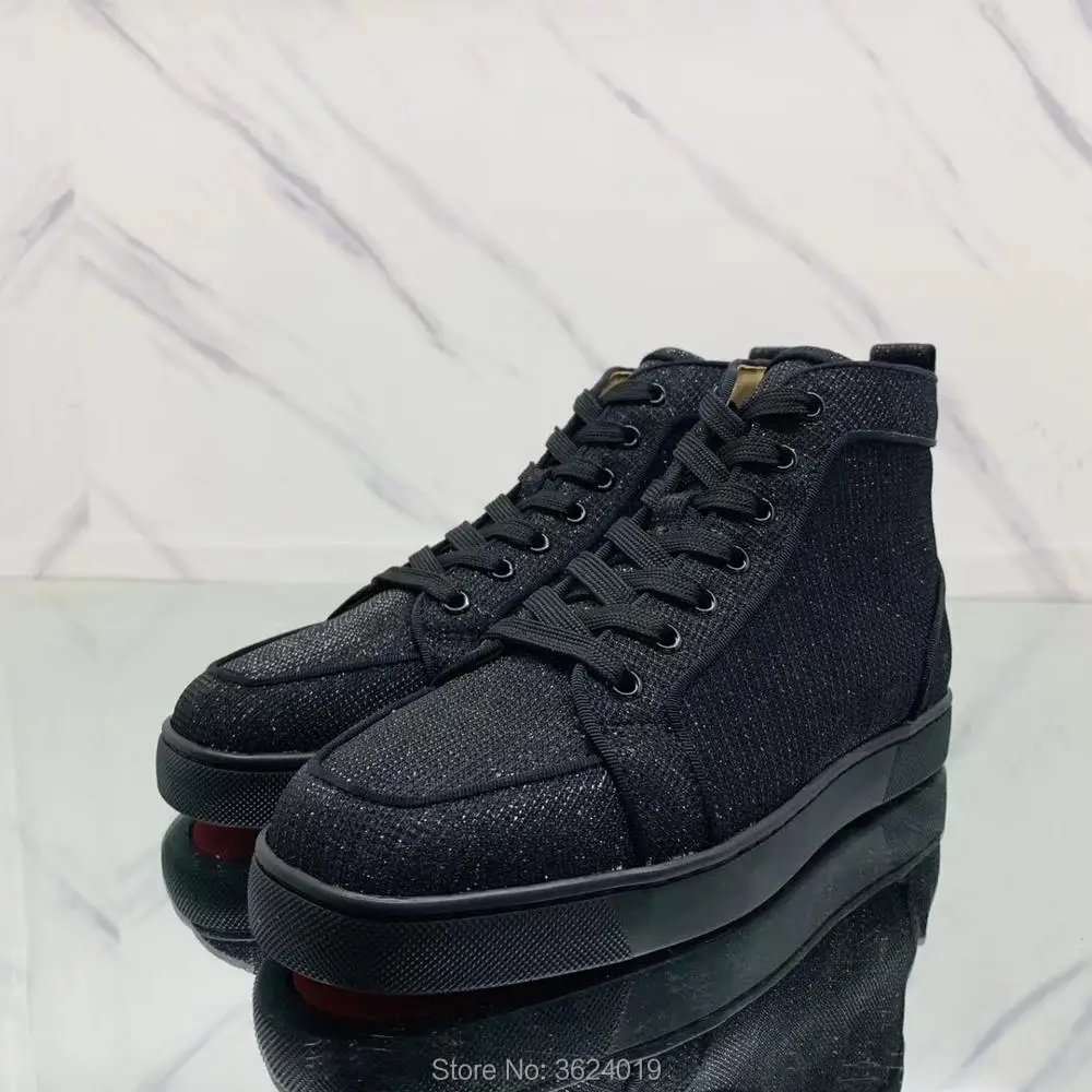 

High Cut shoe cl andgz Black Net Cow leather no Rivet Round Toe Lace Up Red bottoms For Man Shoes Sneakers casual Flat 2019