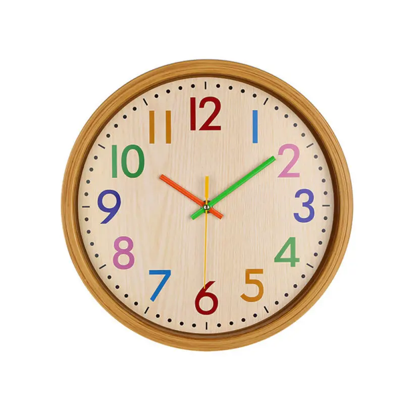 

12 Inch Silent Colorful Number Kids Wall Clock Large Decorative Non ticking Wall Clock Vintage Style Battery Operated