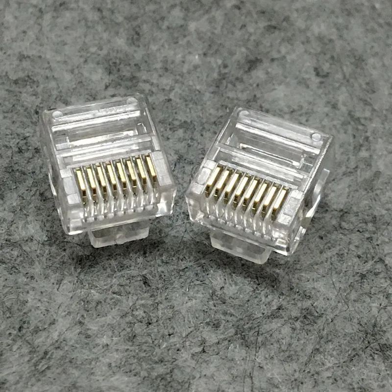 Qualidade Corpo Curto Cat5e Cabeça de Cristal Rj45 Conector 8p8c Plug Ofc Adaptador de Rede Cobre para Cabo Plano Computador Ethernet - Imagem 2