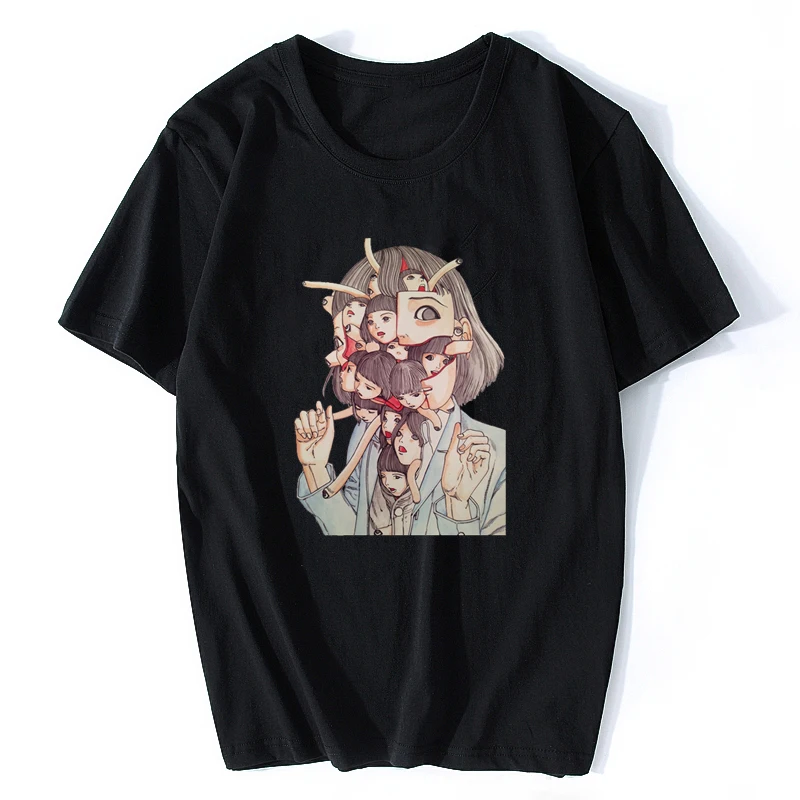 Homme Manga Junji Ito T Shirts Shintaro Kago Fille T Shirts Petit Haut Design à Manches Courtes Esthétique Japonais Anime Chemise