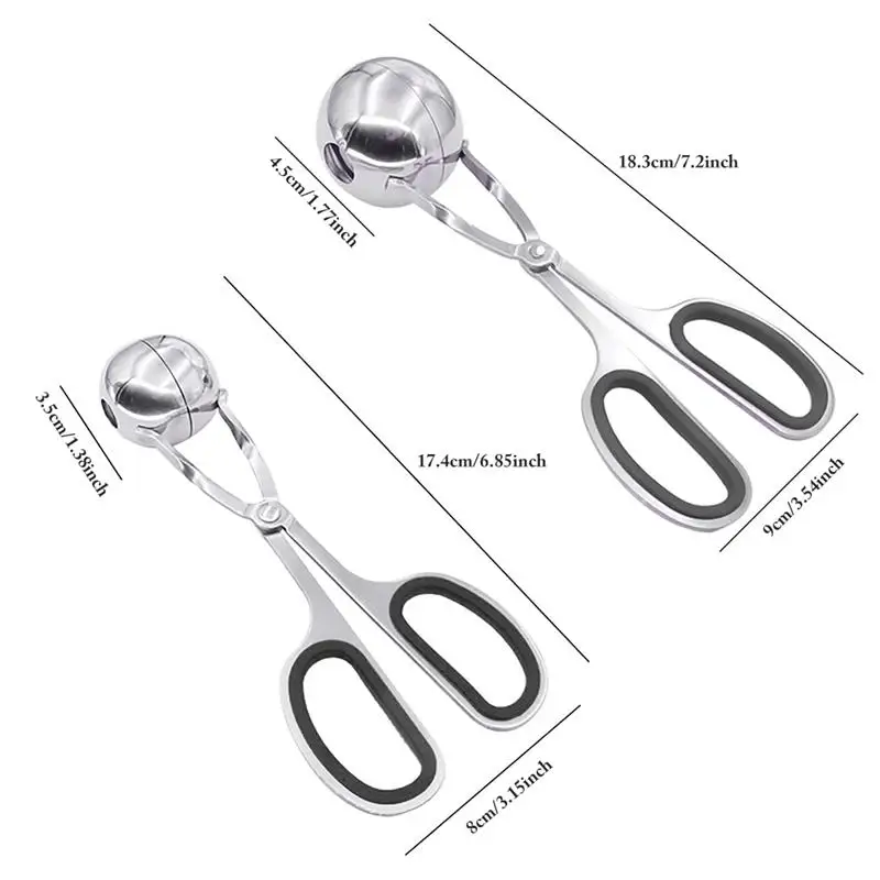 2 PCS Stainless Steel Meat Baller Tongs Cake Pop Meatball Maker Ice Tongs Cookie Dough Scoop for Kitchen