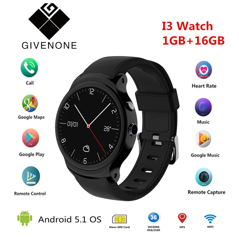 

GIVENONE I3 Smart Watch 1.39 Inch MTK6580A Android 5.1 3G Smart Watch 500mAh 2.0 Mega Pixel Heart Rate Monitor Pk X200 I6 I4