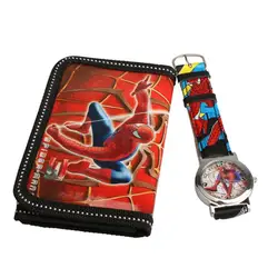 Новый горячая Распродажа мультфильм часы человек паук серии кварцевые часы с кошелек прекрасный красный отличный подарок для детей montre