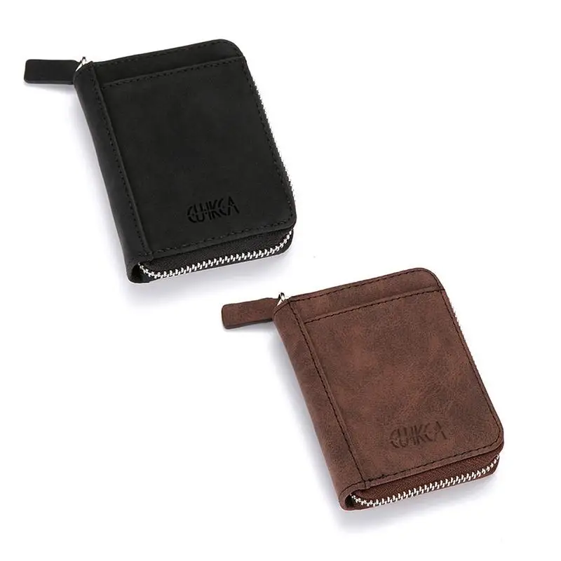 

Mini Innovative Anti-Scanning RFID Wallet PU Zipper Coin Purse Organ-Type Matte Multi-Card Position Package Korean Style Bags