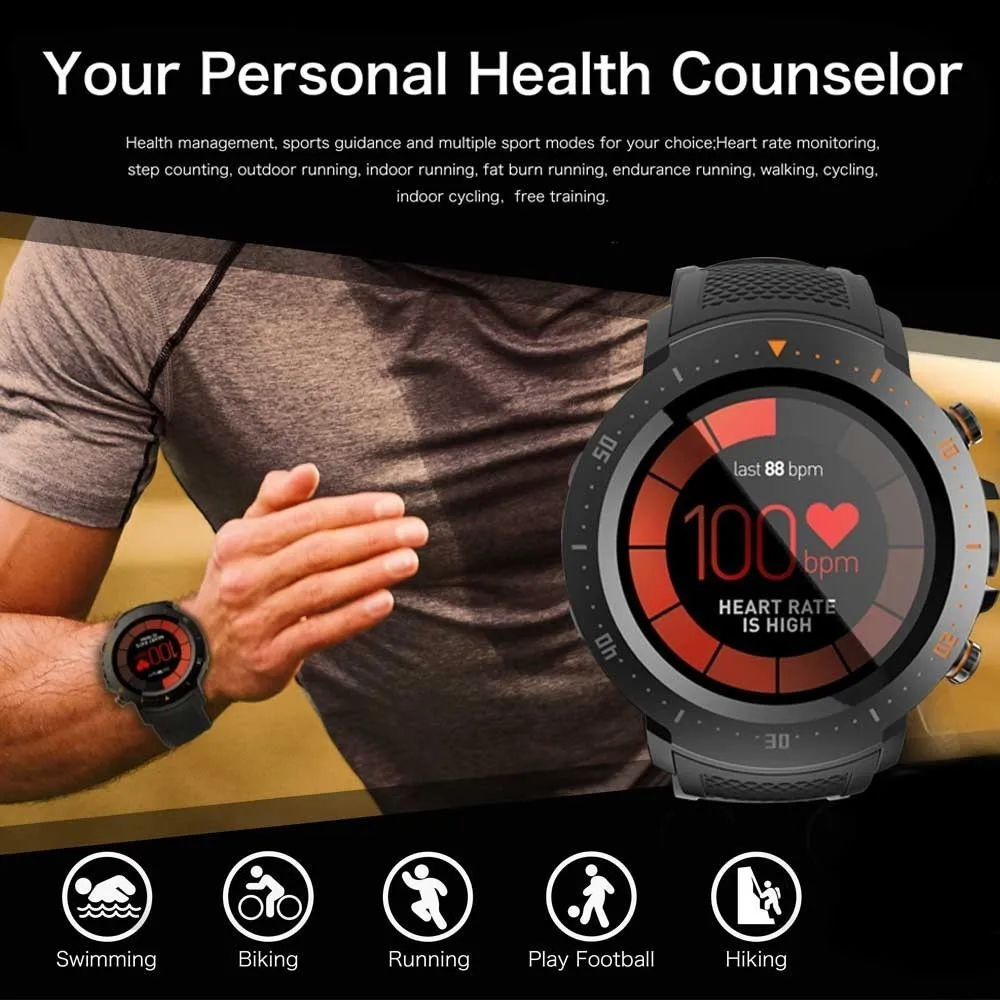 LOKMAT Bluetooth SmartWatch 1GB/16GB Heart Rate monitor 4G Waterproof WIFI GPS Men Clock Android Smart watch For ios