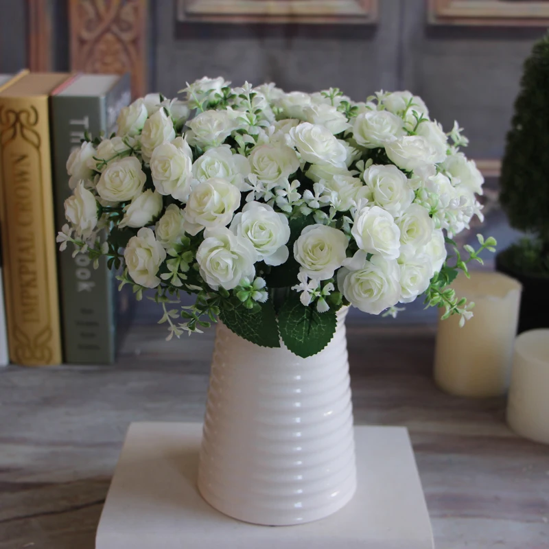 

1 Bouquet 15 Buds Artificial Flowers Silk Flower Fall Roses Fake Leaf Wedding Decor Home Christmas Ornament A