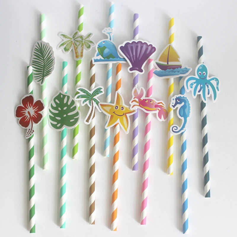 

10PCS/Pack for Baby Shower Cute Wedding Paper Straws Festival Supplies Ocean Animals Drinking Straws Party Decor Kids