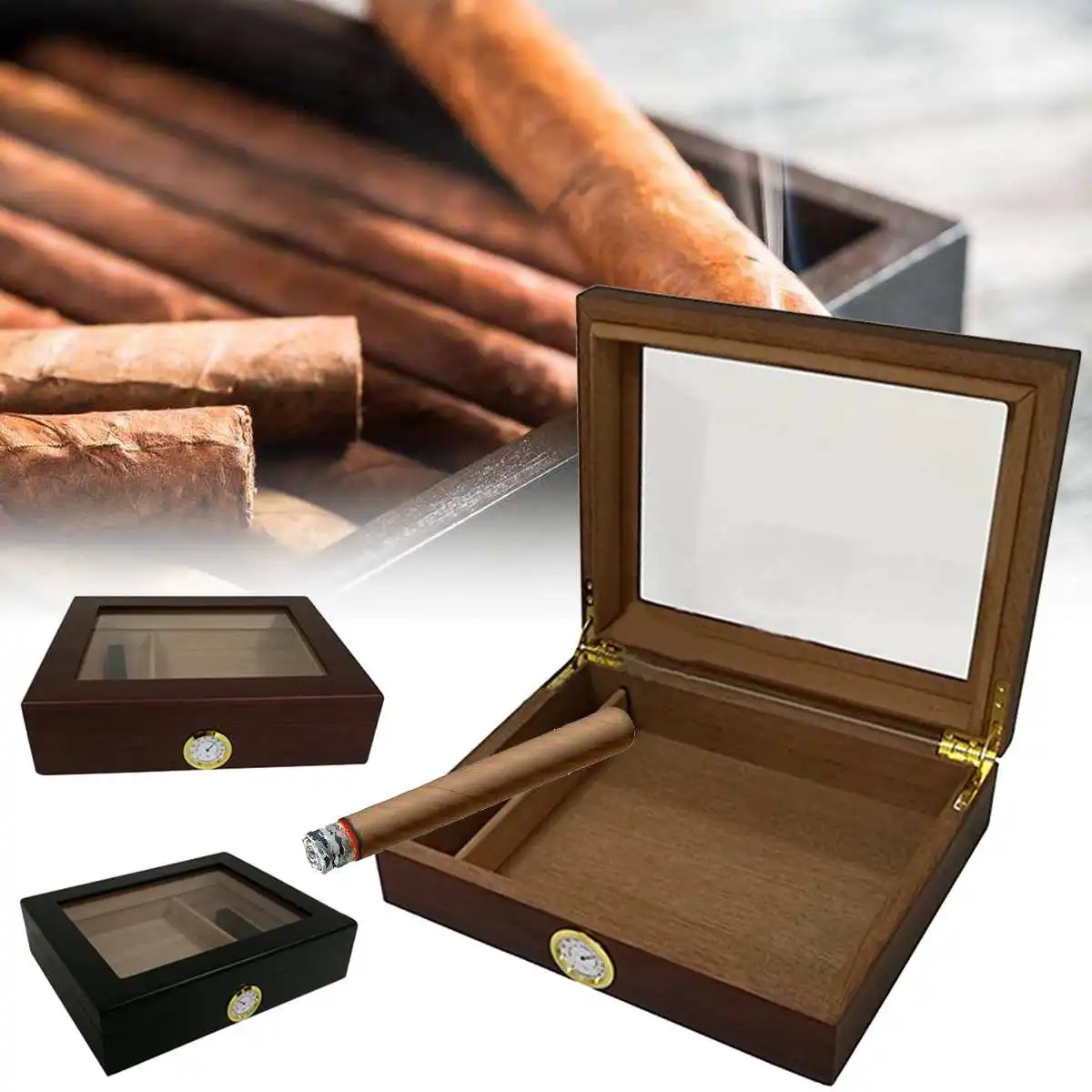 Cedar Wooden Lined Humidors Fit Travel Cigar Humidor Storage Boxes With Humidifier Hygrometer Humidor Cigar Accessory Box Cases