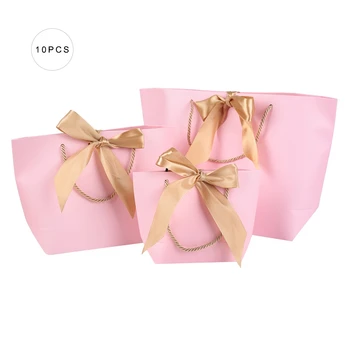 

10Pcs/Set Kraft Paper Bowknot Decoration Gift Bag With Handle Clothes Cosmetics Present Packing Bag for Jewelry Packaging Bag