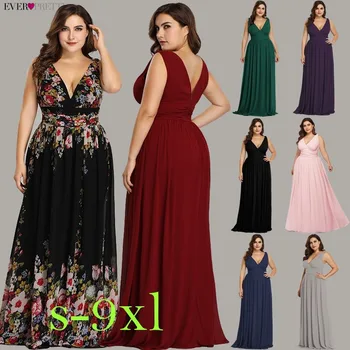 Plus Size Prom Dresses Long 2019 Ever Pretty Elegant Printed A-line V-neck Chiffon Sleeveless Party Dresses Robe De Soire