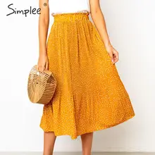 Женская юбка Simplee с принтом в горошек, богемное повседневное пляжное миди для лета, элегантная плиссированная эластичная юбка с высокой талией, актуальна в году