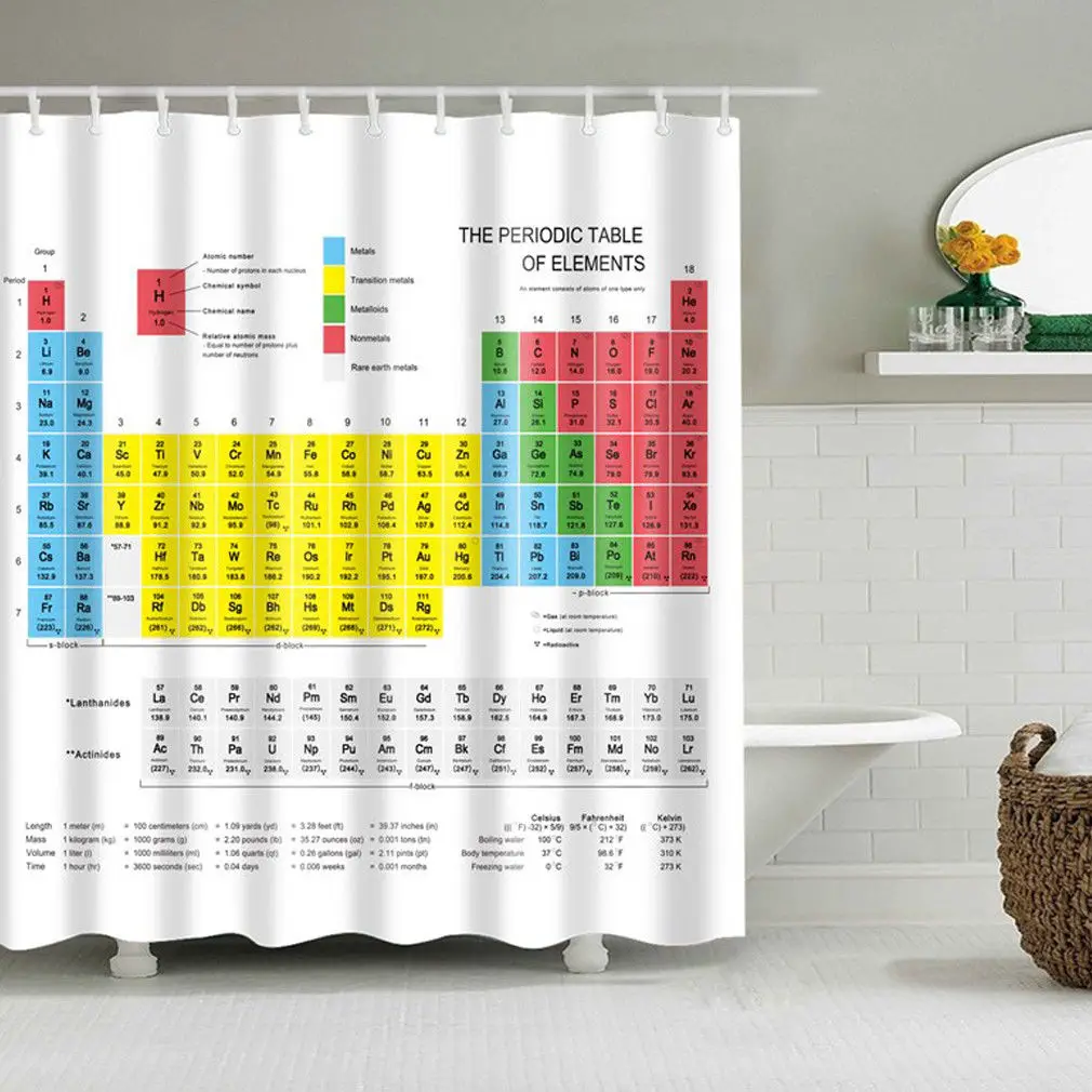 Горячая холодная химическая Таблица элементов занавески для душа s полоса полиэстер 1,8 м длинная ткань для ванны взвешенная занавеска для душа