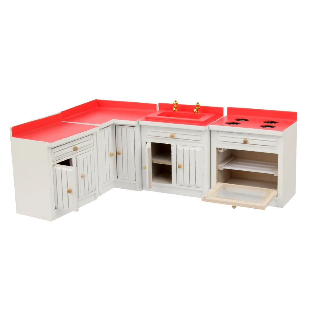 

1/12 Dollhouse Miniature Furniture Kitchen Wooden Combination Cabinet Set Dollhouse Accessories Kids Pretend Play Toy