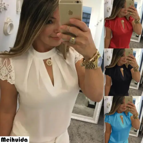 

Women Ladies Summer Loose Top Lace Short Sleeve Blouse Casual Tops Solid