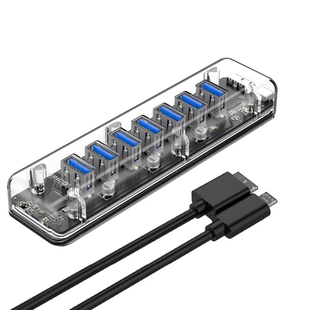 ORICO 7 Ports USB3.0 Transparent Hub Splitter With Dual Micro-USB Power Port 5Gbps 3.0 USB Support Otg For Mac/Windows/Lin | Компьютеры и
