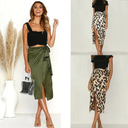 

Womens High Wasited Leopard Print Stretch Ladies Midi Pencil Skirt Party Skirt