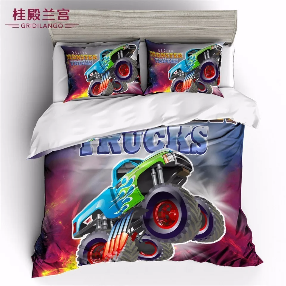 

New Monster Truck Bedding Set Cartoon Fashion Creative Monster Truck Duvet Cover PillowCase Kids For Gift Home Textile 3PCS
