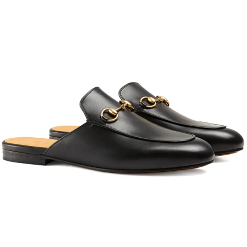

Genuine Leather Women Slippers Shoes Luxury Brand Fashion Leather Metal Horseshoe Buckle Women's Shoes Many Color Choose
