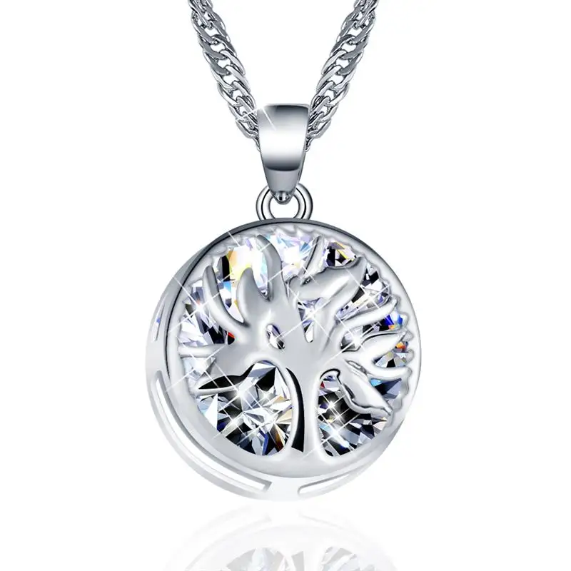 

Vintage Lady White Crystal Zircon Flower Silver Necklaces Pendants Jewelry Christmas For Women Free Shipping