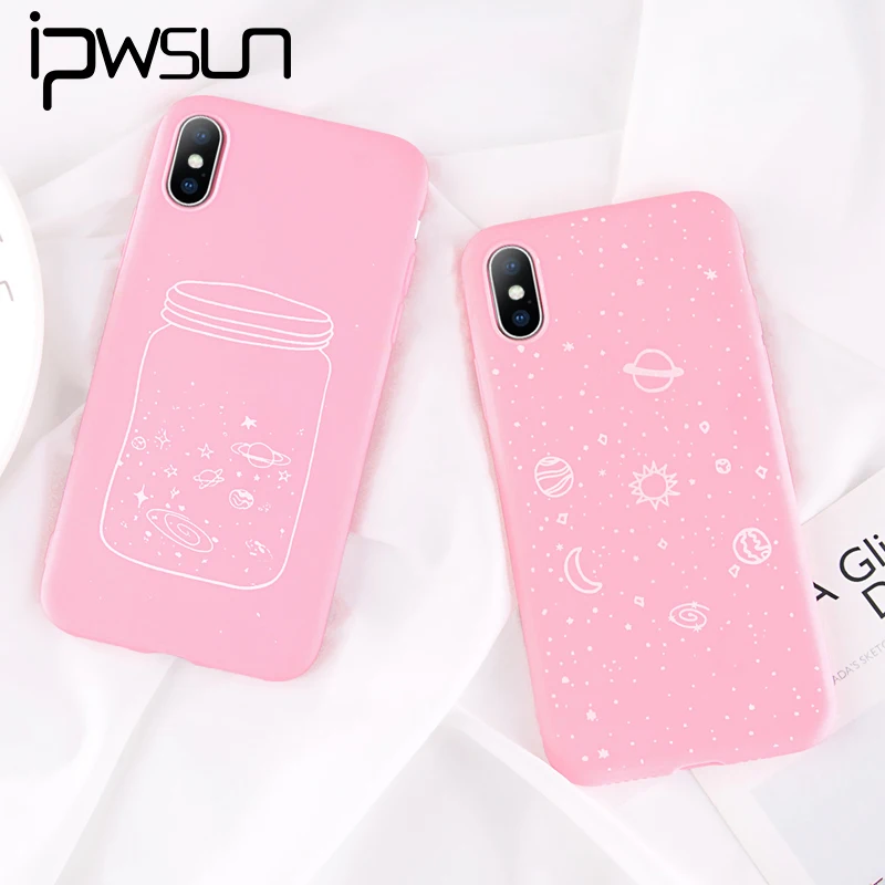 

iPWSOO Pink Cute Phone Case For iPhone 6 6S 7 8 Plus X XR XS Max Case Starry Sky Wishing Bottle Soft TPU For iPhone 7 Coque