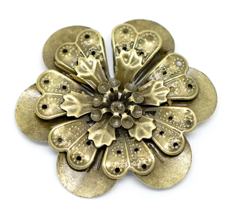 

Lovely 10 Antique Bronze Filigree Flower Embellishments Findings 4.9x4.5cm(can hold SS10 rhinestone) (B18562)