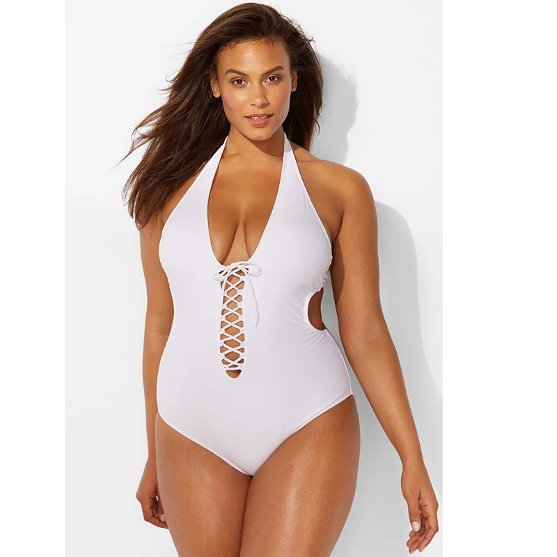 

2019 Plus Size M-5XL Swimsuit Monokini Women One Piece Swimwear Bandage Oversize Bikini Backless Sexy Bathing Outdoor Swimwear