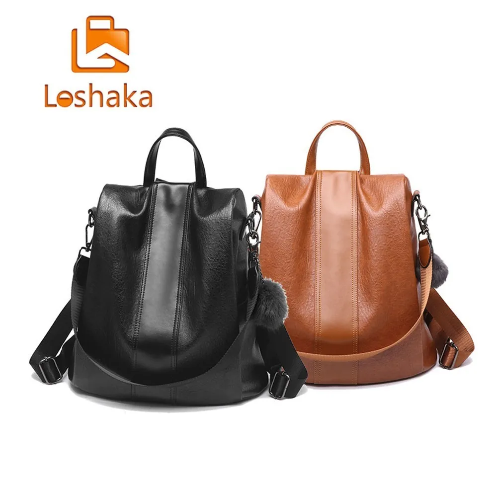 

Loshaka Fashion Casual Leather Women Anti-theft Backpack Quality Vintage Backpacks Female Larger Capacity Travel Shoulder Bag