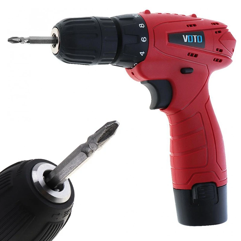 

New VOTO AC 100 - 240V Cordless 12V Electric Screwdriver With 2 Lithium Batteries And Plastic Case For Handling Screws/Punchin