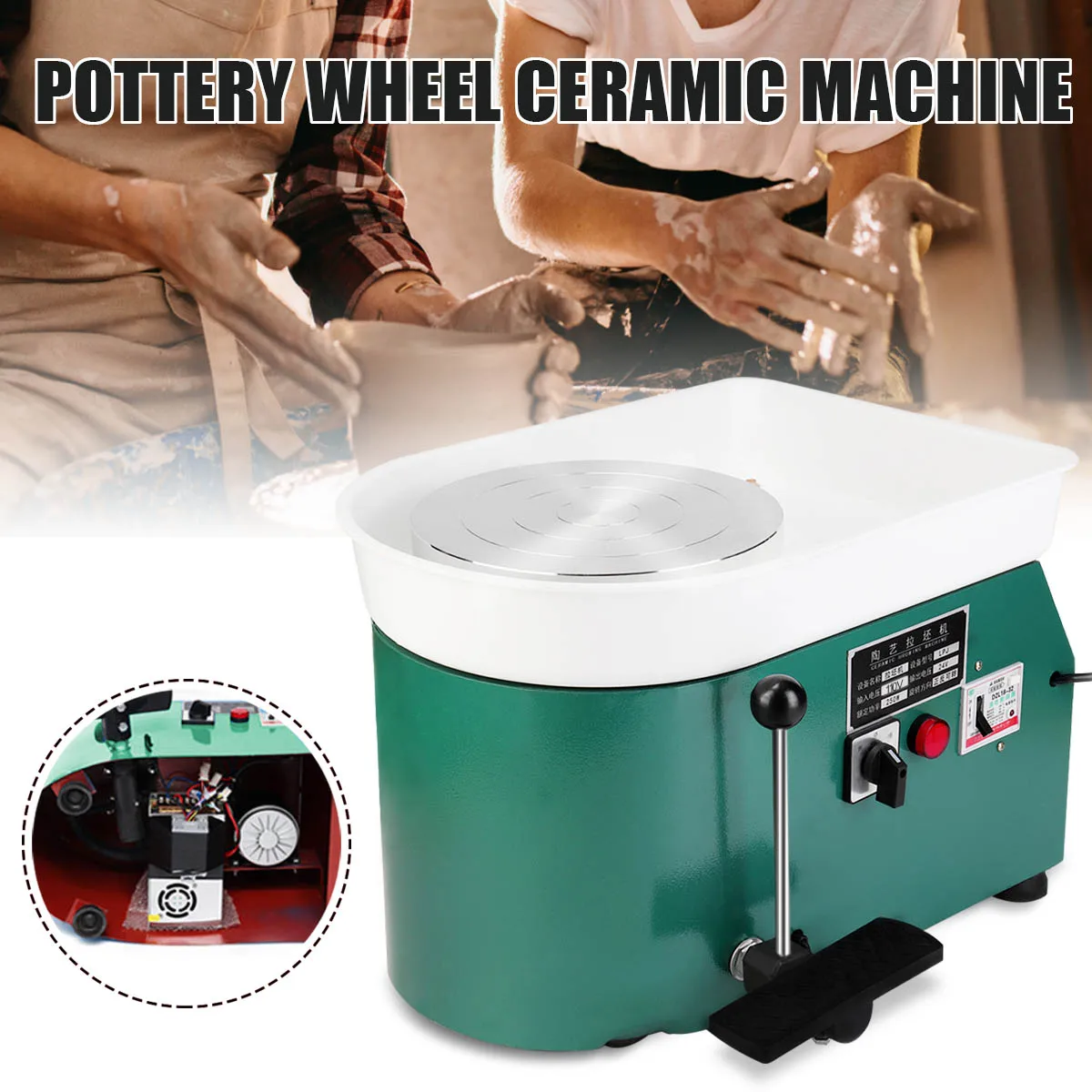 

350W 110V US Elegant Green Electric Pottery Wheel Machine Accessory Ceramics Clay Tool Foot Pedal Art Craft