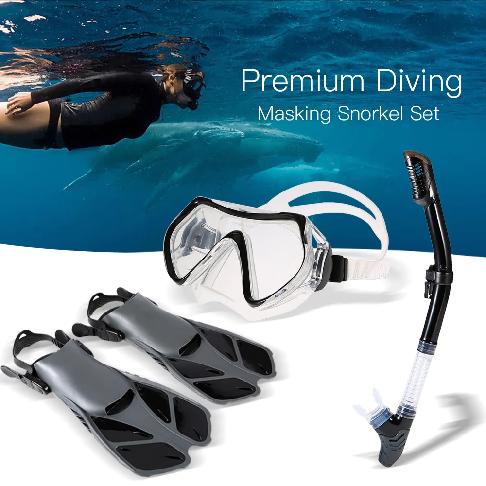 

Lixada Safe Scuba Diving Mask Silicone Mask Snorkel Wear Resistant Diving Masks Professional Swimming Fins Set and Quick Dry Bag