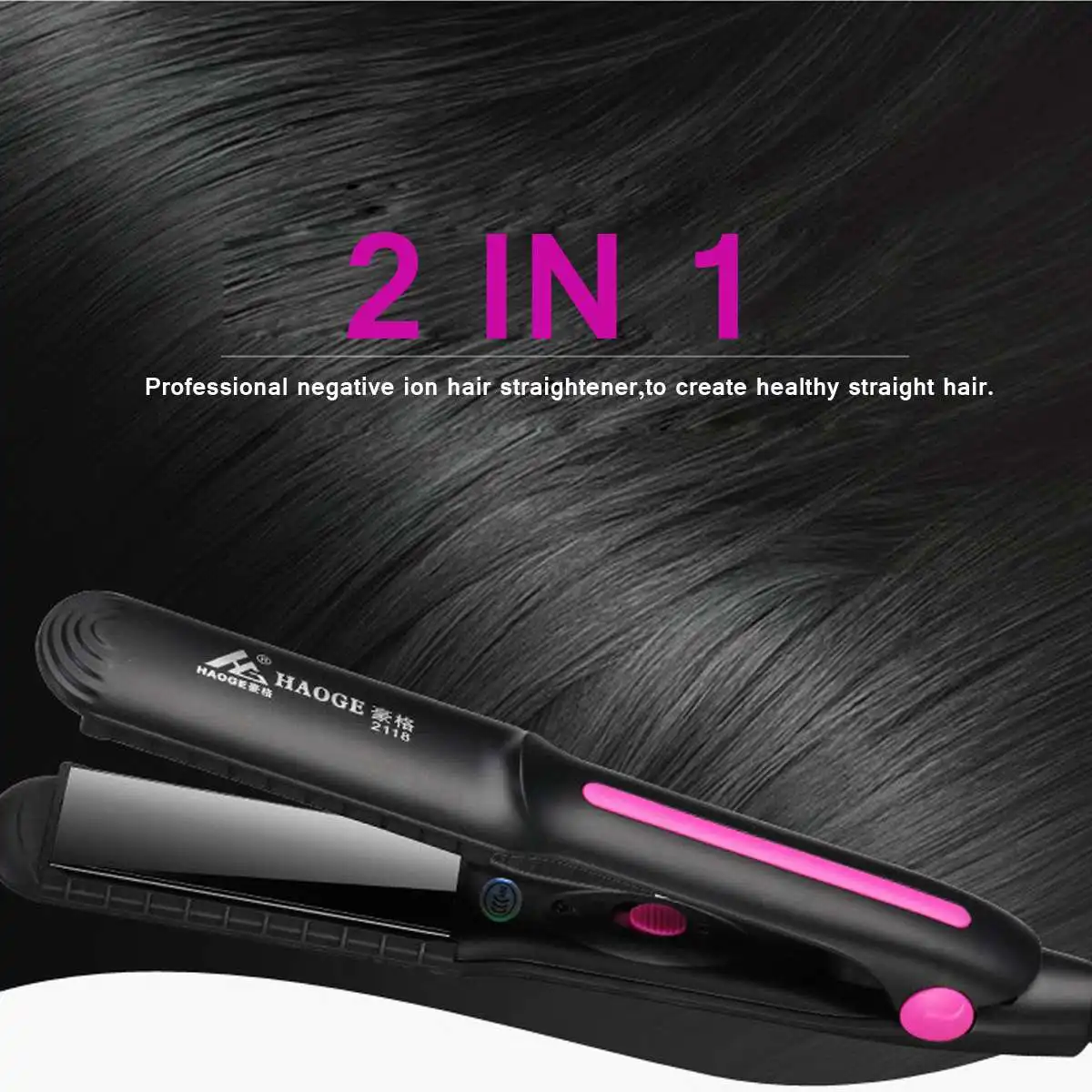 

Professional 2 In 1 Twist Hair Curling & Straightening Iron Hair Straightener Dry Wet Hair Flat Iron Hair Styler Tool Dual-Use