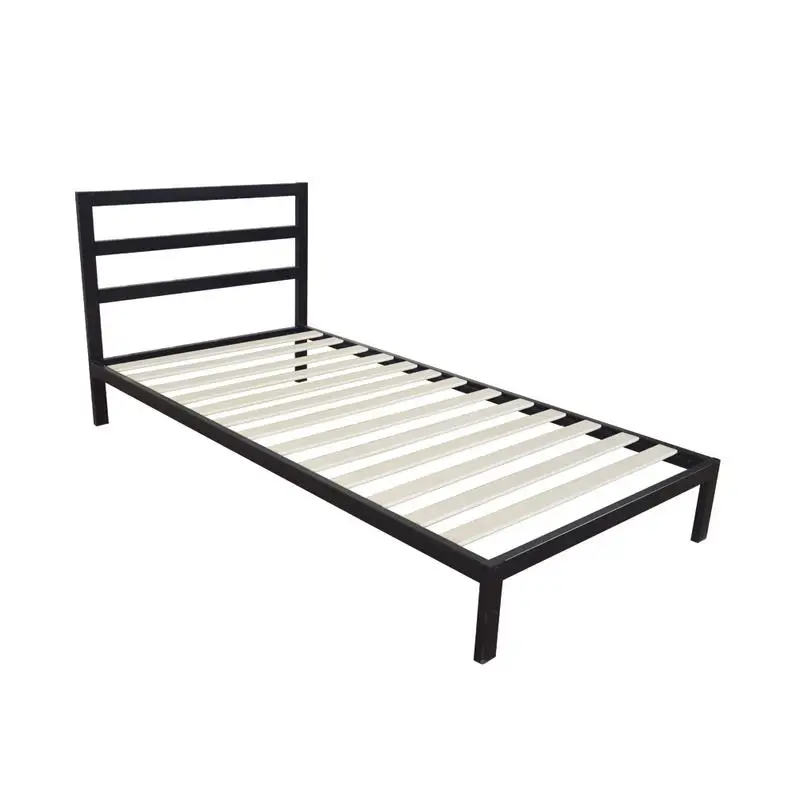 Square Horizontal Twin Size Metal Bed Frame Platform Foundation Portable Folding Kids Guest Bed Frame Home Furniture Black
