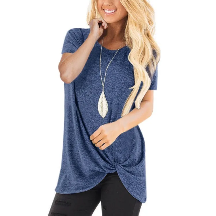 

VITIANA Women Casual T-Shirt Summer 2019 Female Short Sleeve Round Neck Black Twisted Tee Shirts Ladies Tops