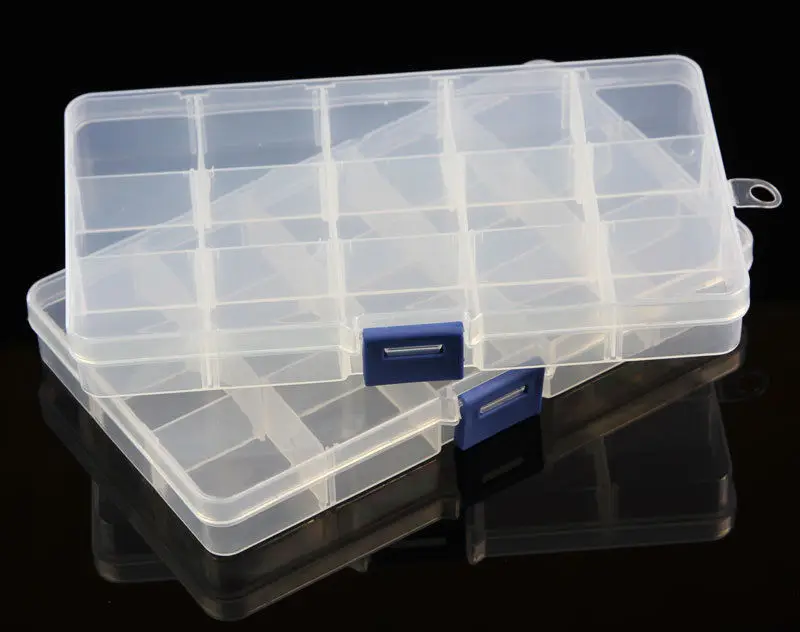 New 15 Grids Jewelry Nail Art Beads Tool Craft Adjustable Translucent Organizer Storage Box Case Bin