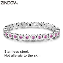ZINDOV Розовый CZ теннисные браслеты для женщин из нержавеющей стали золото розовое золото модный бренд ювелирные аксессуары для женщин девушек