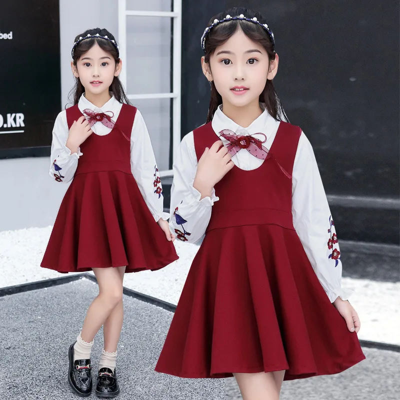 

Children's Clothing Girls Spring And Autumn Dress 2019 New Style Korean-Style Embroidered 2Pieces Set Girl Clothes Dresses